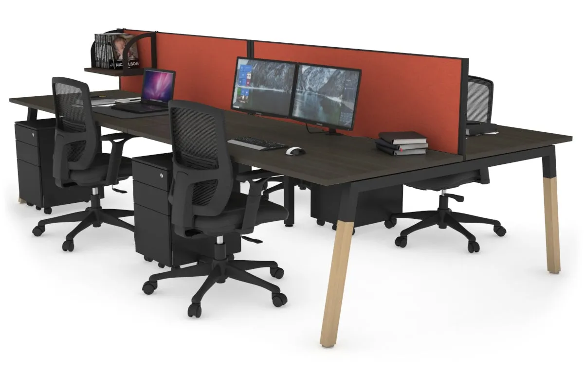 Quadro A Legs 4 Person Office Workstation - Wood Legs Cross Beam [1400L x 800W with Cable Scallop]
