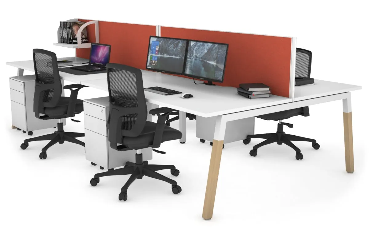 Quadro A Legs 4 Person Office Workstation - Wood Legs Cross Beam [1400L x 800W with Cable Scallop]
