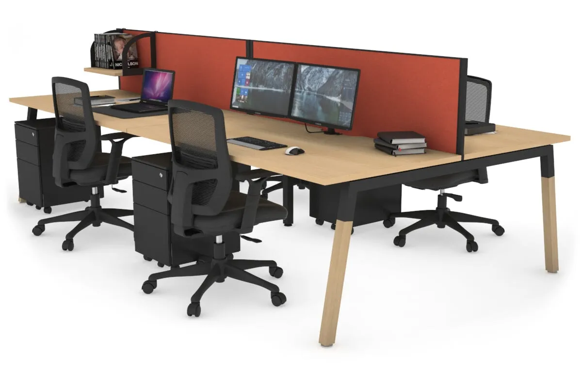 Quadro A Legs 4 Person Office Workstation - Wood Legs Cross Beam [1400L x 800W with Cable Scallop]