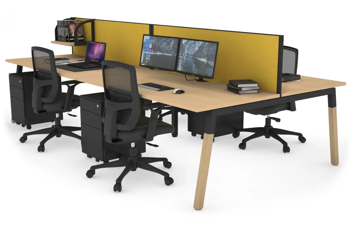 Quadro A Legs 4 Person Office Workstation - Wood Legs Cross Beam [1400L x 800W with Cable Scallop]