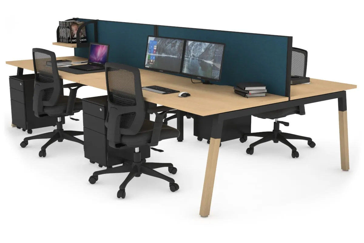 Quadro A Legs 4 Person Office Workstation - Wood Legs Cross Beam [1400L x 800W with Cable Scallop]