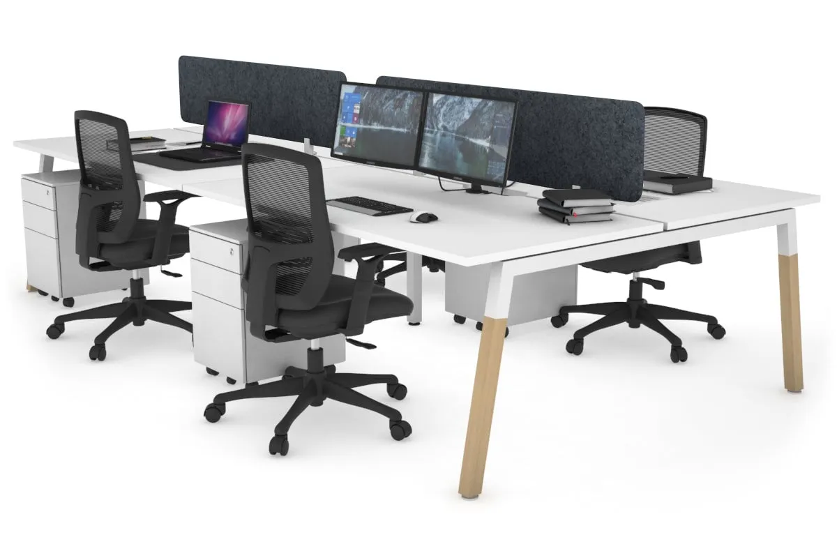 Quadro A Legs 4 Person Office Workstation - Wood Legs Cross Beam [1400L x 800W with Cable Scallop]