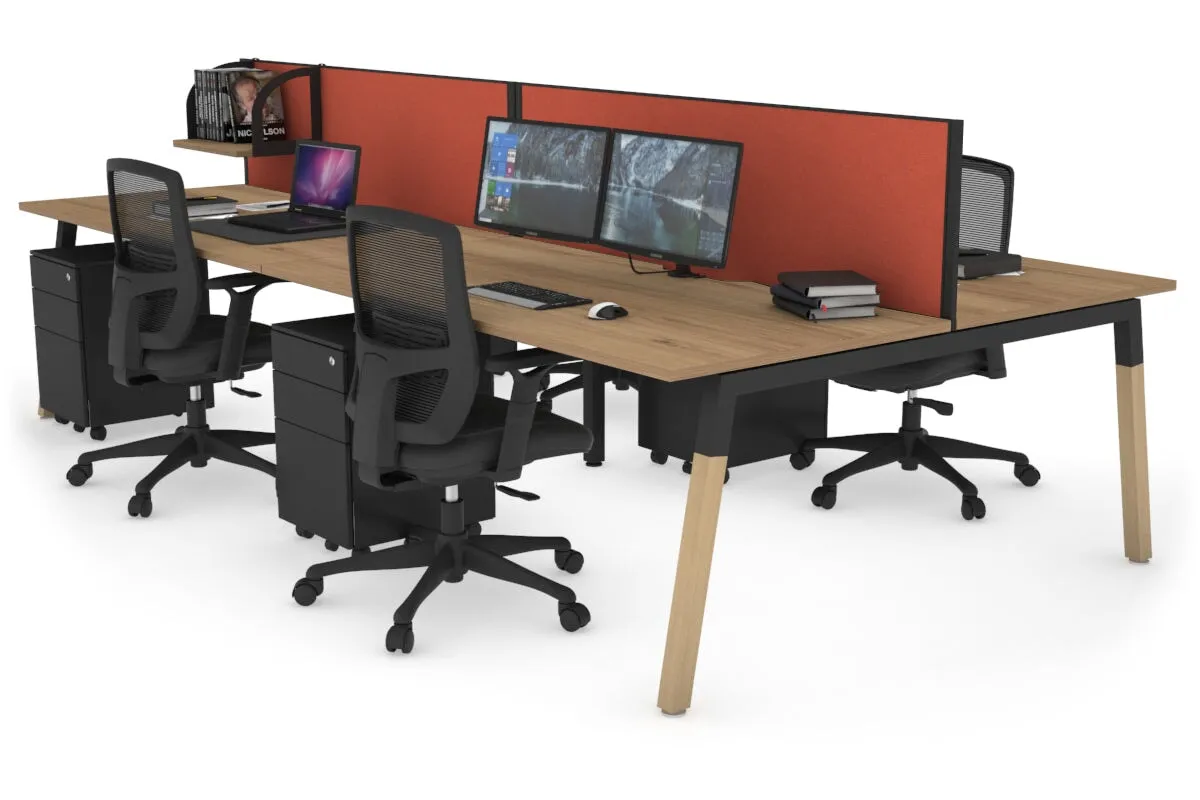 Quadro A Legs 4 Person Office Workstation - Wood Legs Cross Beam [1400L x 800W with Cable Scallop]