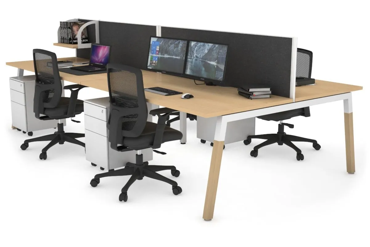 Quadro A Legs 4 Person Office Workstation - Wood Legs Cross Beam [1400L x 800W with Cable Scallop]