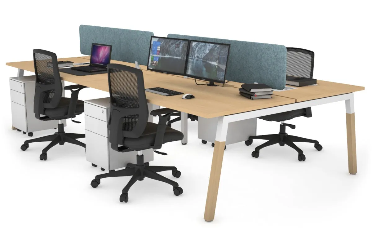 Quadro A Legs 4 Person Office Workstation - Wood Legs Cross Beam [1400L x 800W with Cable Scallop]