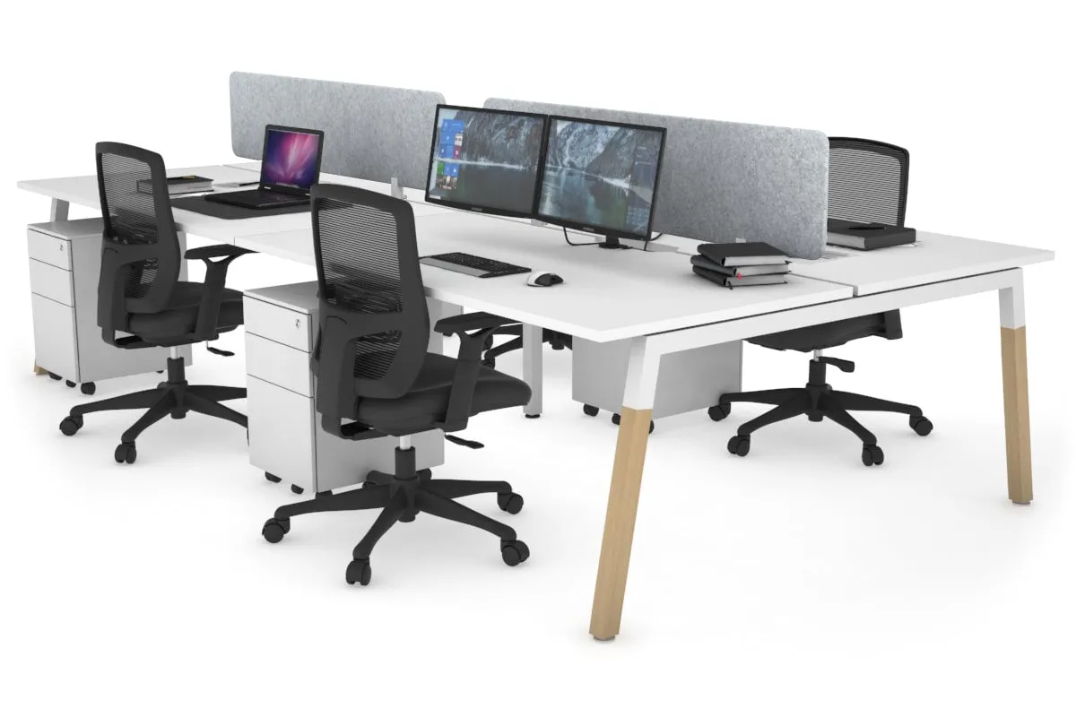 Quadro A Legs 4 Person Office Workstation - Wood Legs Cross Beam [1400L x 800W with Cable Scallop]