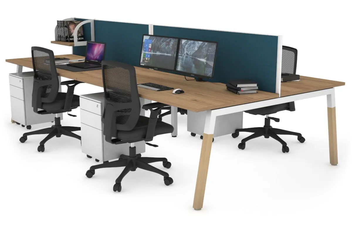 Quadro A Legs 4 Person Office Workstation - Wood Legs Cross Beam [1400L x 800W with Cable Scallop]
