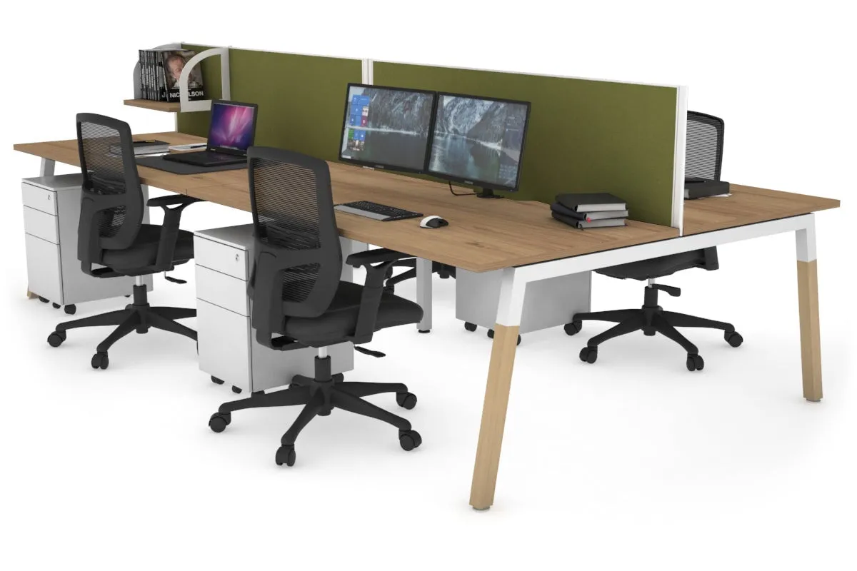 Quadro A Legs 4 Person Office Workstation - Wood Legs Cross Beam [1400L x 800W with Cable Scallop]