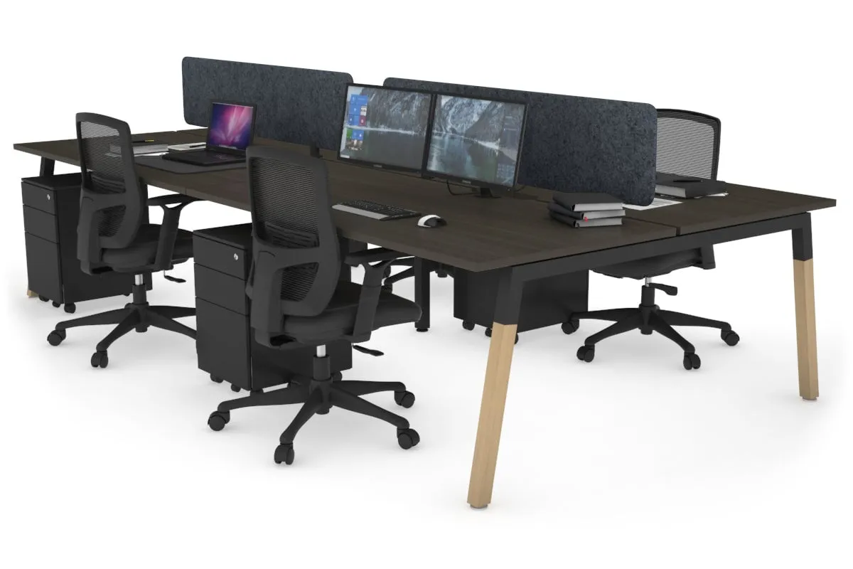 Quadro A Legs 4 Person Office Workstation - Wood Legs Cross Beam [1400L x 800W with Cable Scallop]