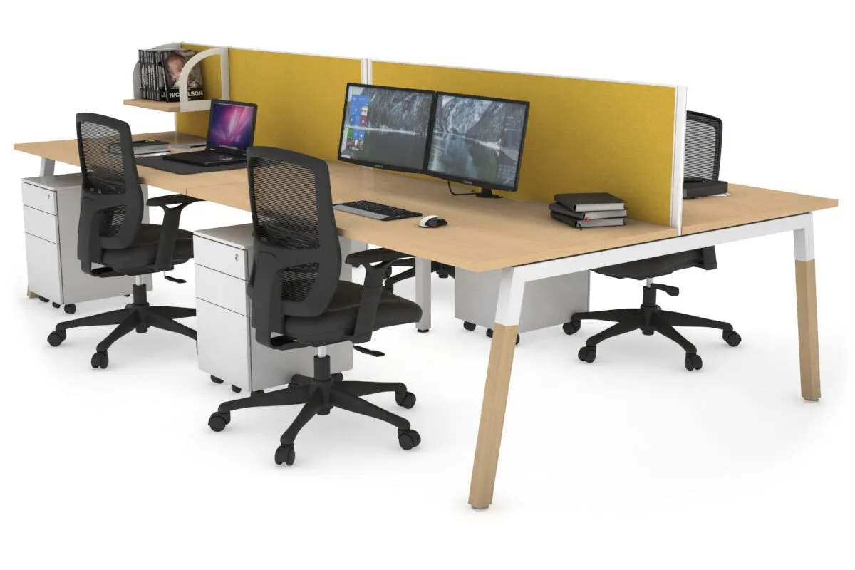 Quadro A Legs 4 Person Office Workstation - Wood Legs Cross Beam [1400L x 800W with Cable Scallop]
