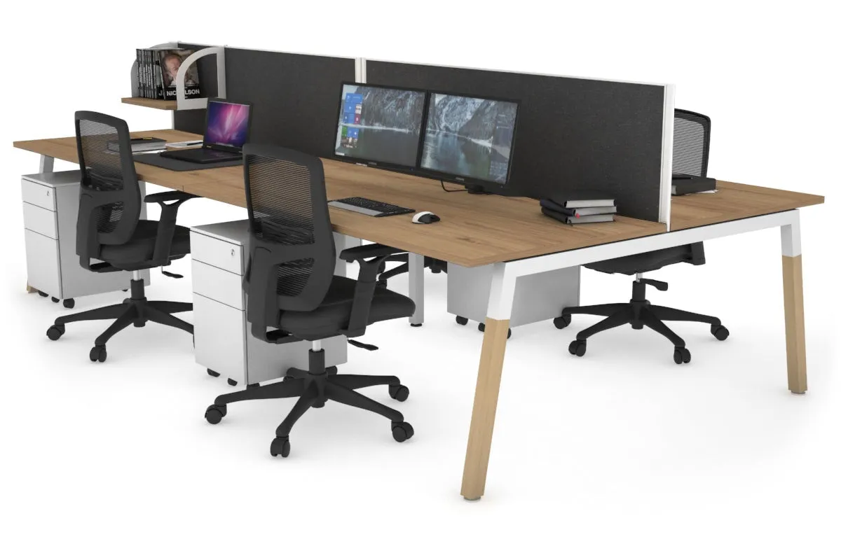 Quadro A Legs 4 Person Office Workstation - Wood Legs Cross Beam [1400L x 800W with Cable Scallop]