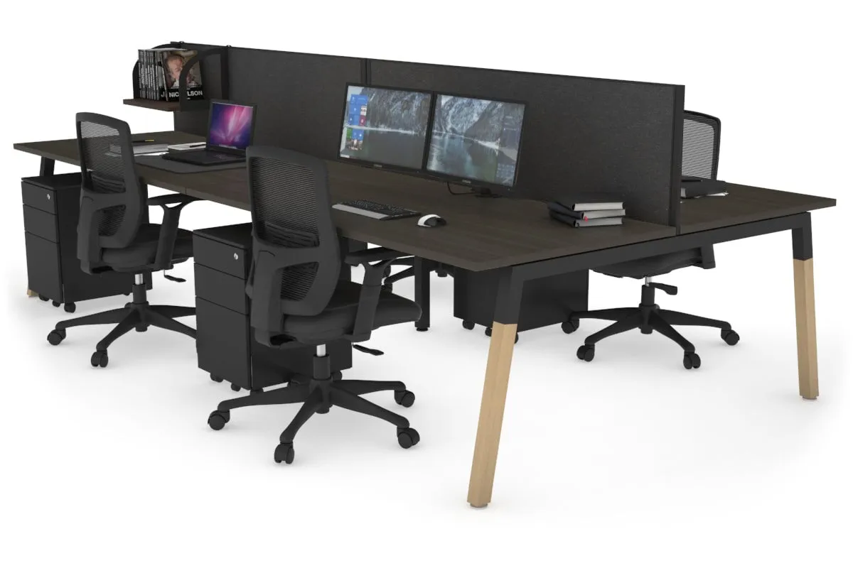 Quadro A Legs 4 Person Office Workstation - Wood Legs Cross Beam [1400L x 800W with Cable Scallop]