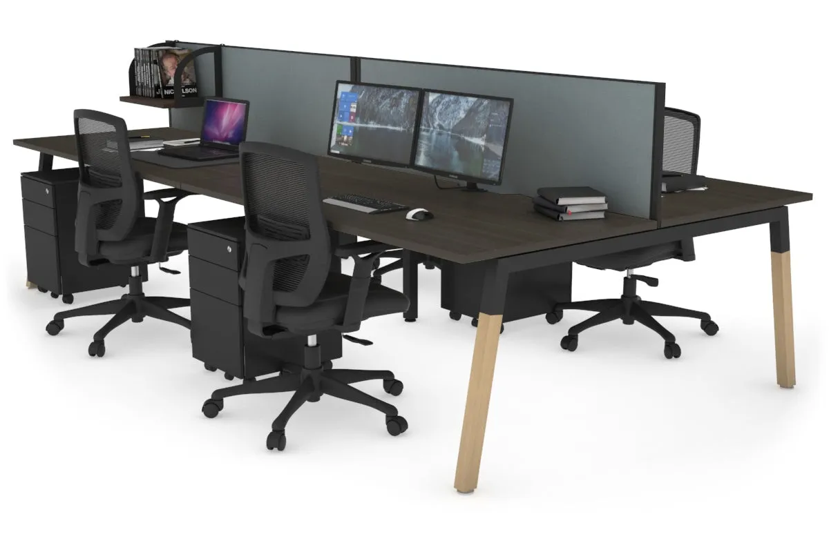Quadro A Legs 4 Person Office Workstation - Wood Legs Cross Beam [1400L x 800W with Cable Scallop]