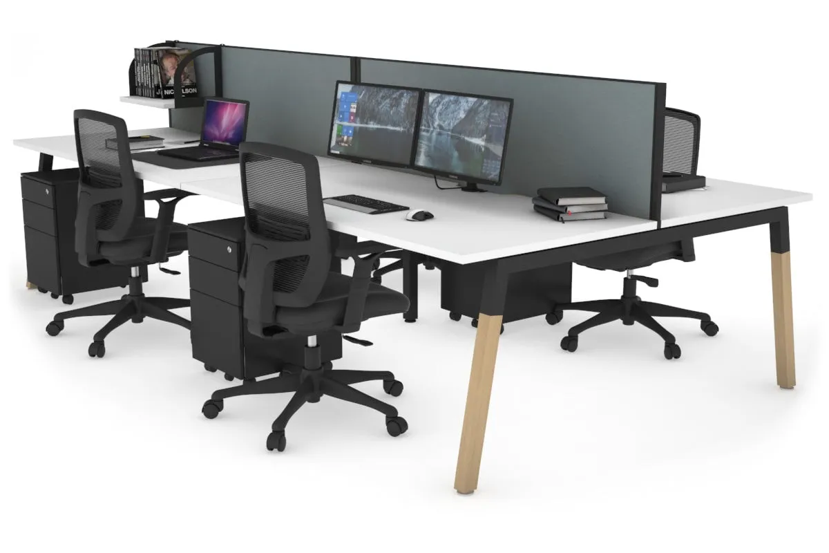 Quadro A Legs 4 Person Office Workstation - Wood Legs Cross Beam [1400L x 800W with Cable Scallop]