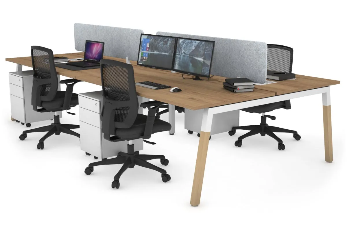 Quadro A Legs 4 Person Office Workstation - Wood Legs Cross Beam [1400L x 800W with Cable Scallop]