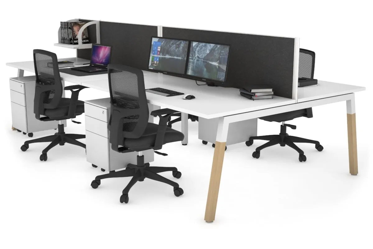 Quadro A Legs 4 Person Office Workstation - Wood Legs Cross Beam [1400L x 800W with Cable Scallop]