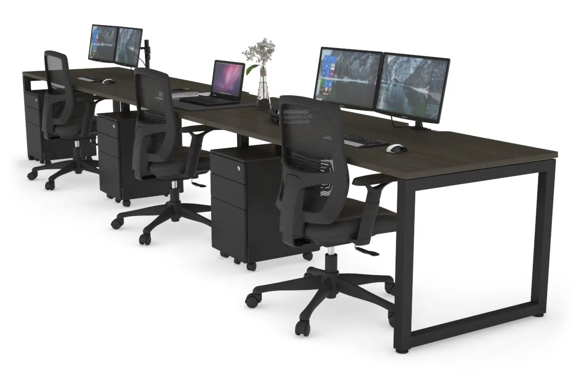 Quadro Loop Legs 3 Person Run Office Workstation [1600L x 800W with Cable Scallop]