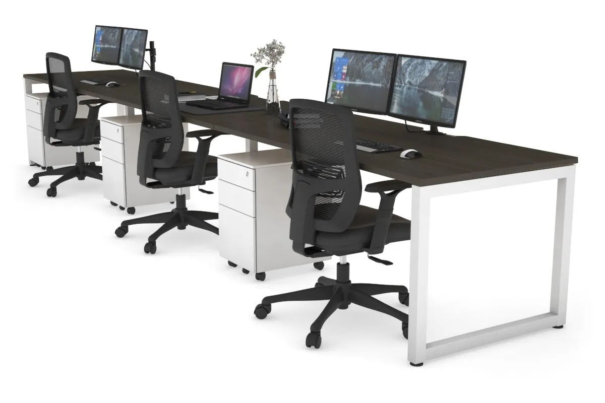 Quadro Loop Legs 3 Person Run Office Workstation [1600L x 800W with Cable Scallop]