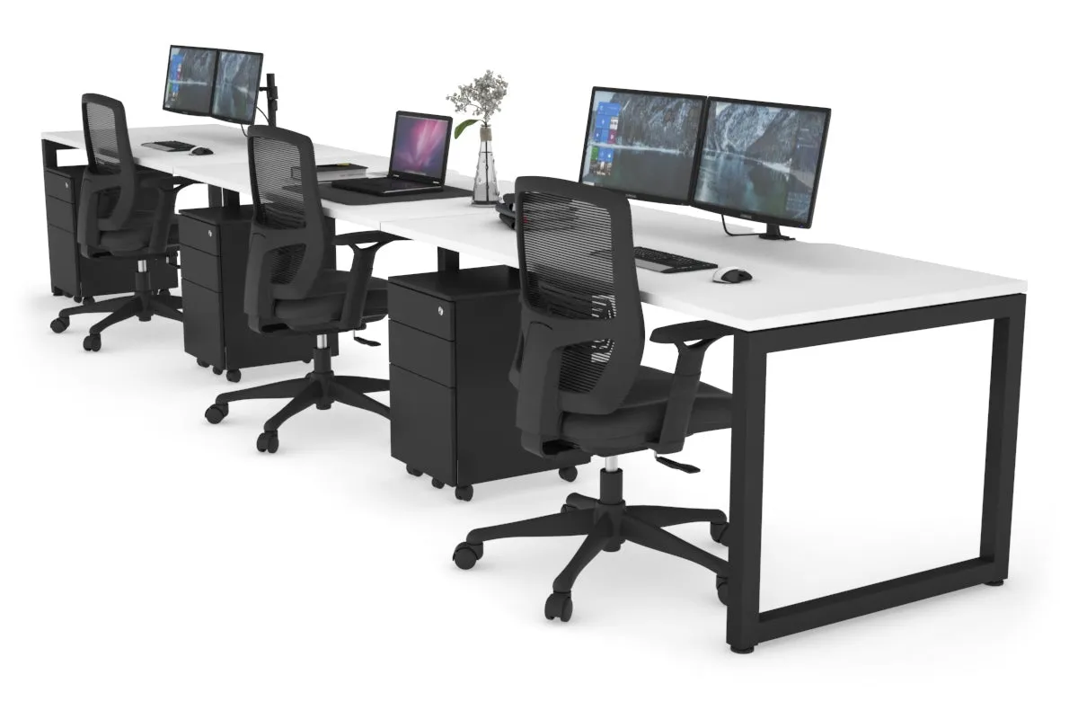 Quadro Loop Legs 3 Person Run Office Workstation [1600L x 800W with Cable Scallop]