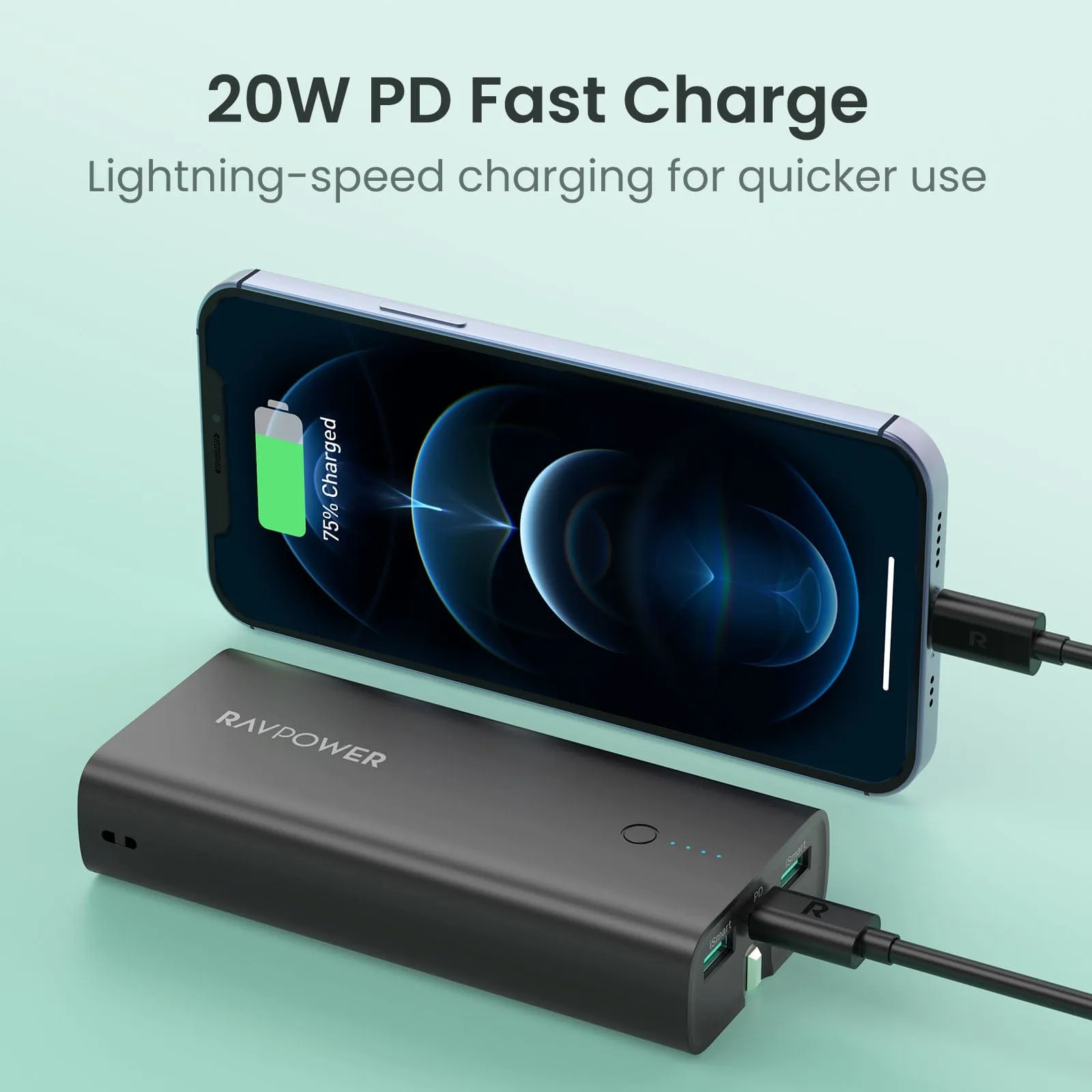 RAVPOWER 2in1 10000mAh Power Bank & Wall Charger - PB243