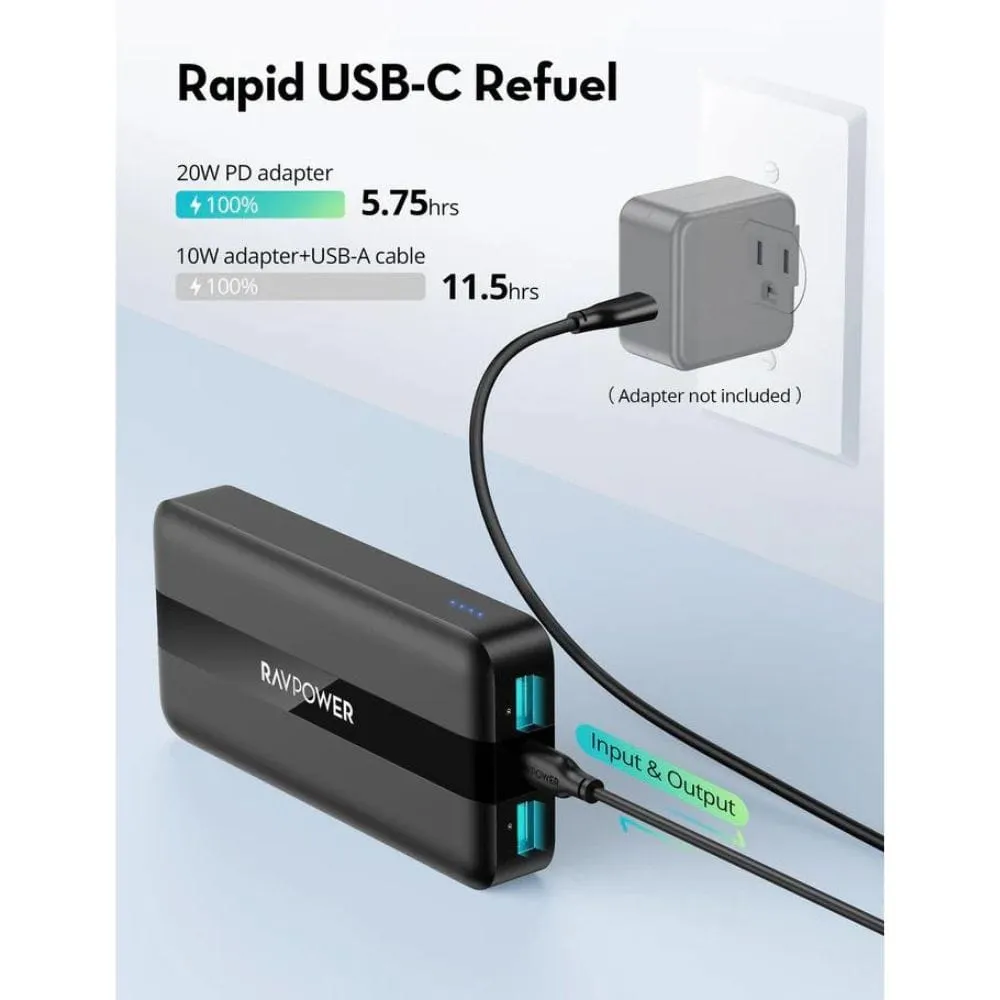 RAVPOWER PD3.0 20W 3 Ports Power Bank (20000mAh) - PB1235