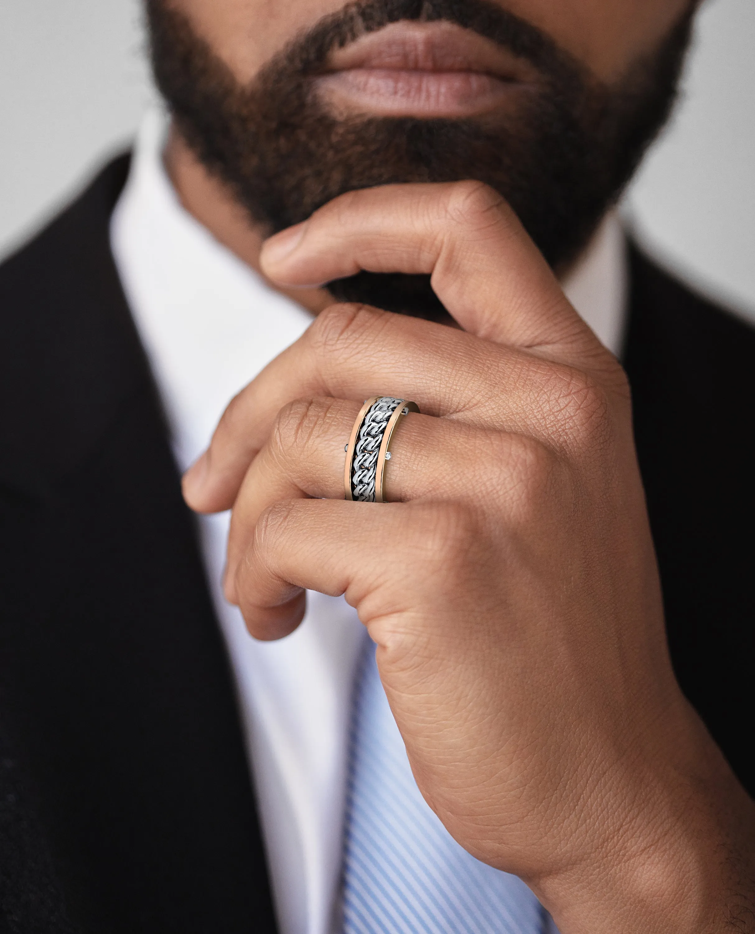 Ready to Ship - KENSINGTON Two Tone Gold Cuban Link Ring