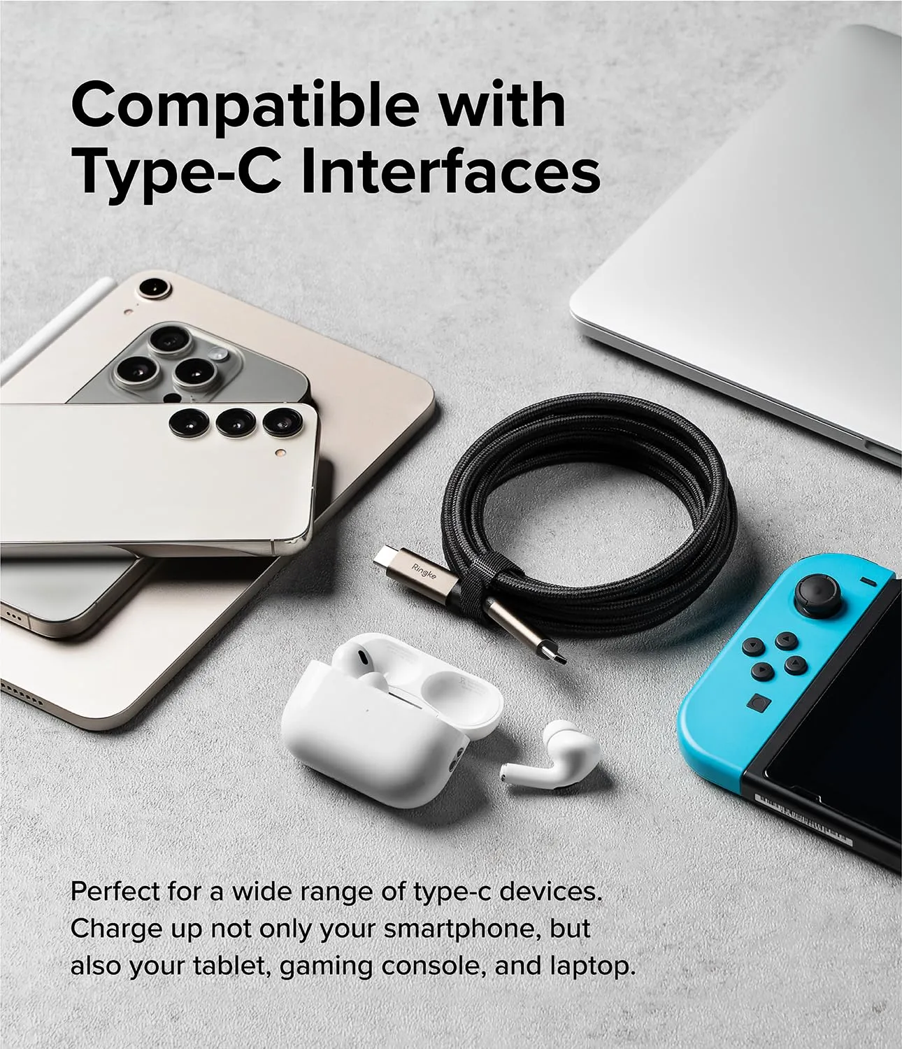 Ringke USB 3.2 Gen 2x2 USB-C Compatible with Type-C Data Transfer and Fast Charging Cable - 2m (Black)