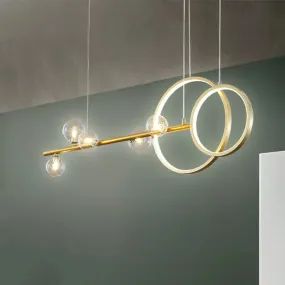 Simple 5-Head LED Island Light Fixture in Gold: Clear Glass Sphere Design