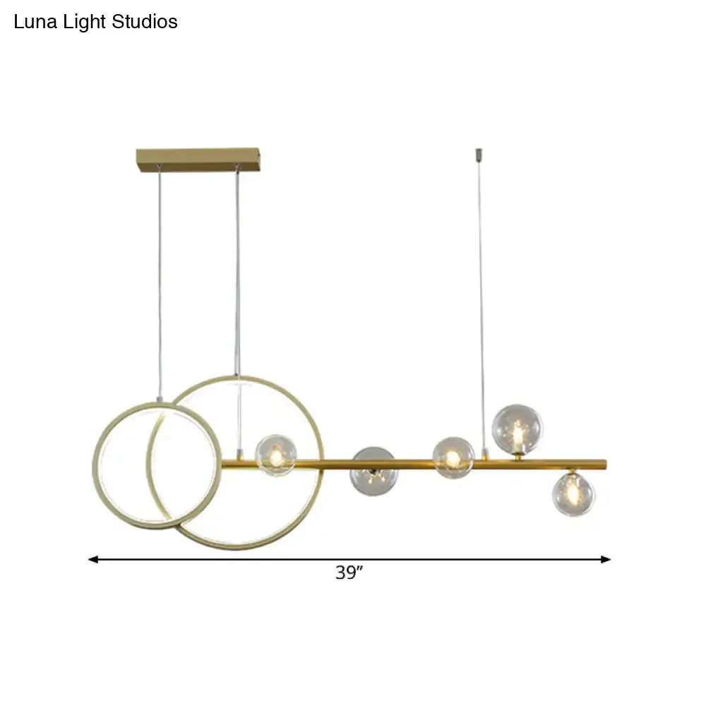 Simple 5-Head LED Island Light Fixture in Gold: Clear Glass Sphere Design