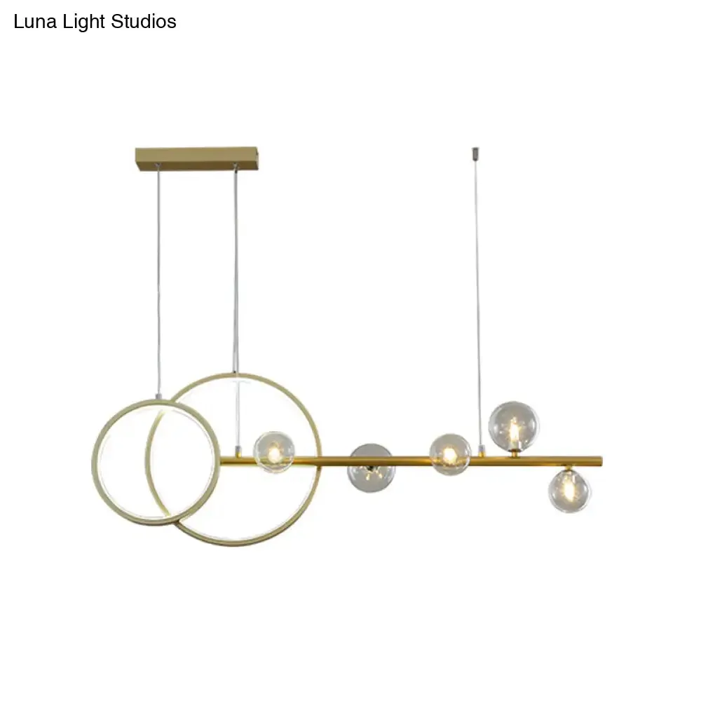 Simple 5-Head LED Island Light Fixture in Gold: Clear Glass Sphere Design