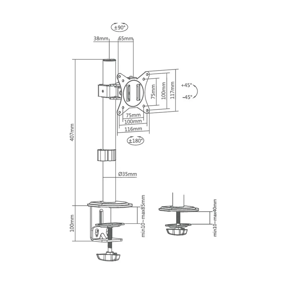 Superior Desk Mount Universal Single SUPSPC001 17"-32"