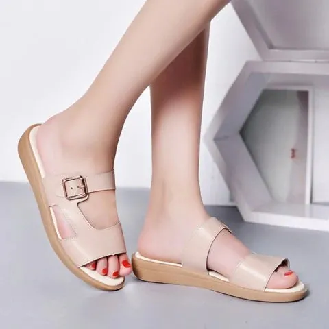 Sweet Buckle Flat Heel Slippers