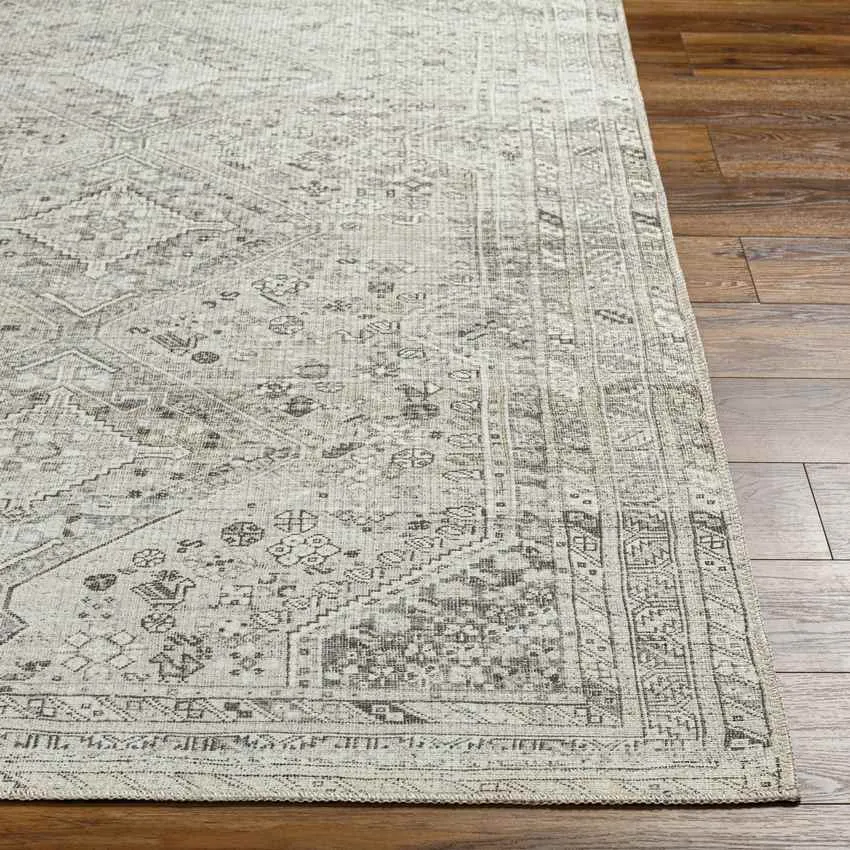 Tonganoxie Traditional Cream Washable Area Rug