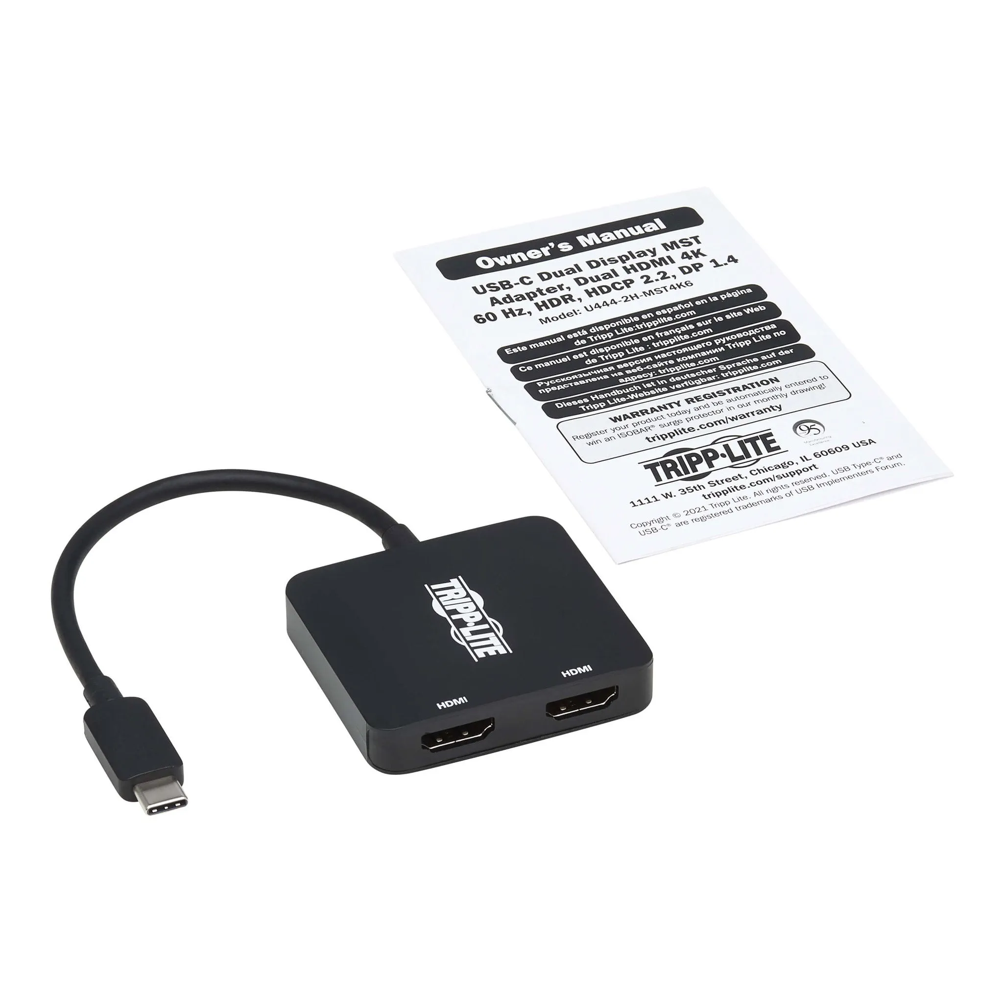 Tripp Lite U444-2H-MST4K6 4K USB-C to HDMI Dual Display Adapter