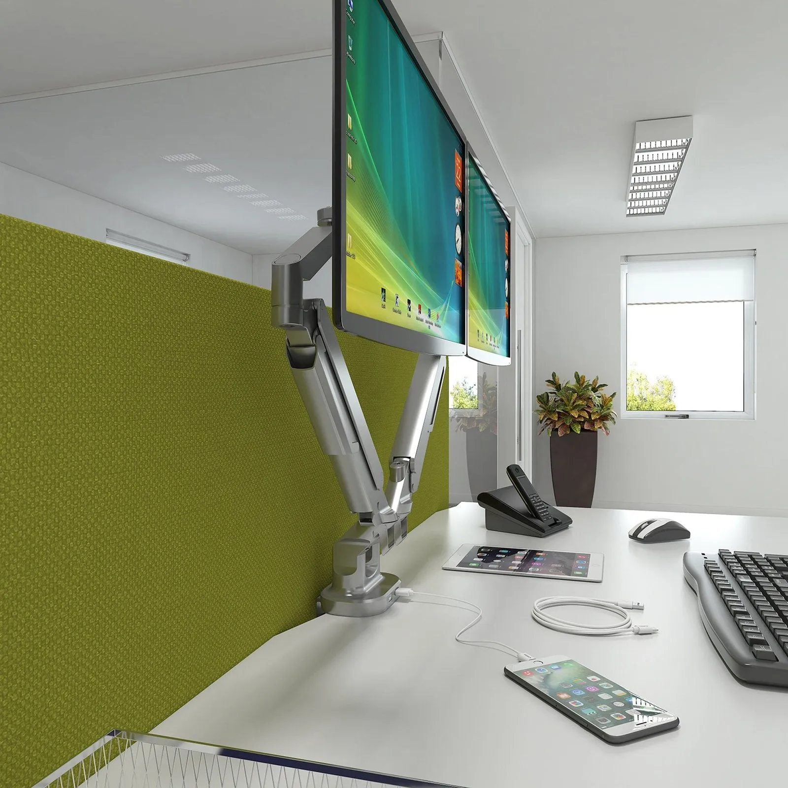 Triton gas lift space-saving double monitor arm
