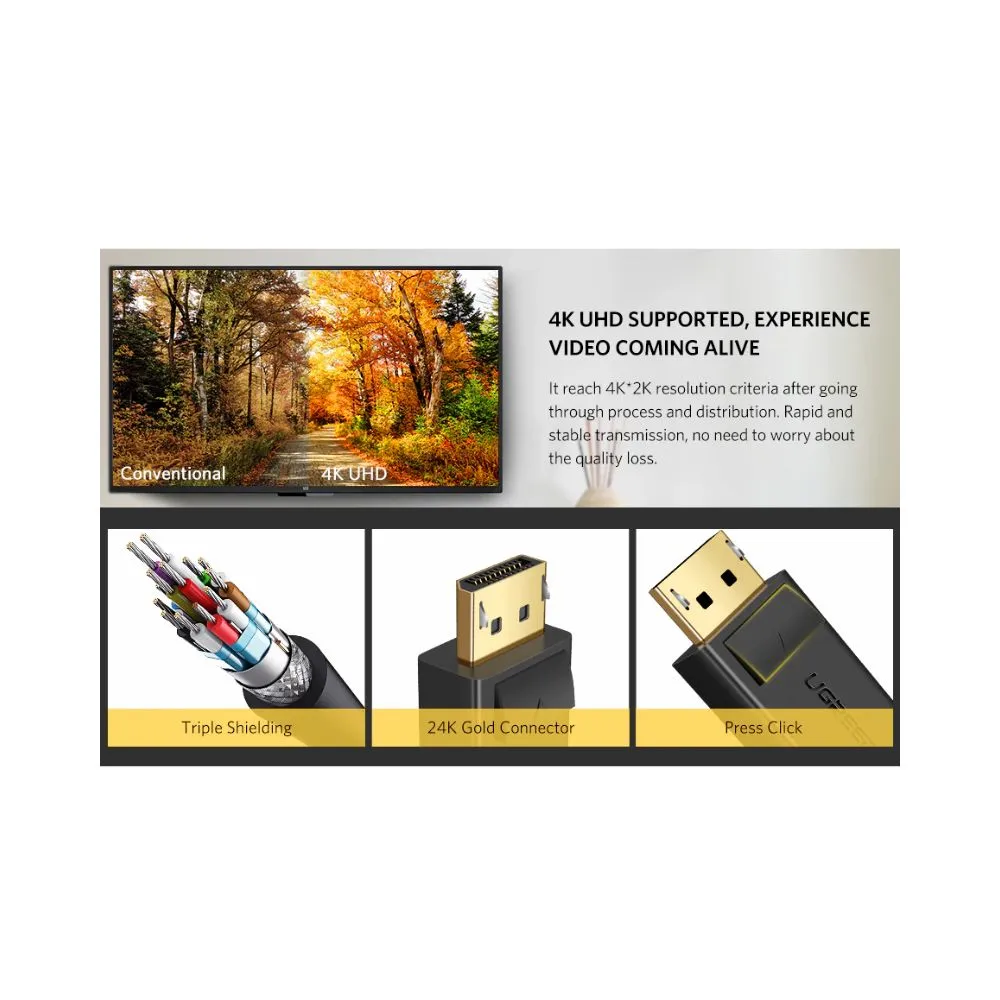 Ugreen 10212 DP Male to Male Cable 3m (black)