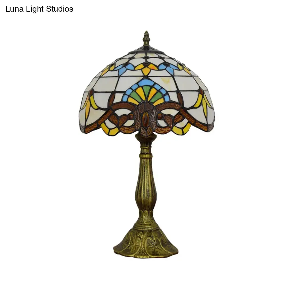 Victorian Tiffany Dome Shade Desk Light - Stained Glass Reading Lamp in Gold/Brown for Bedroom