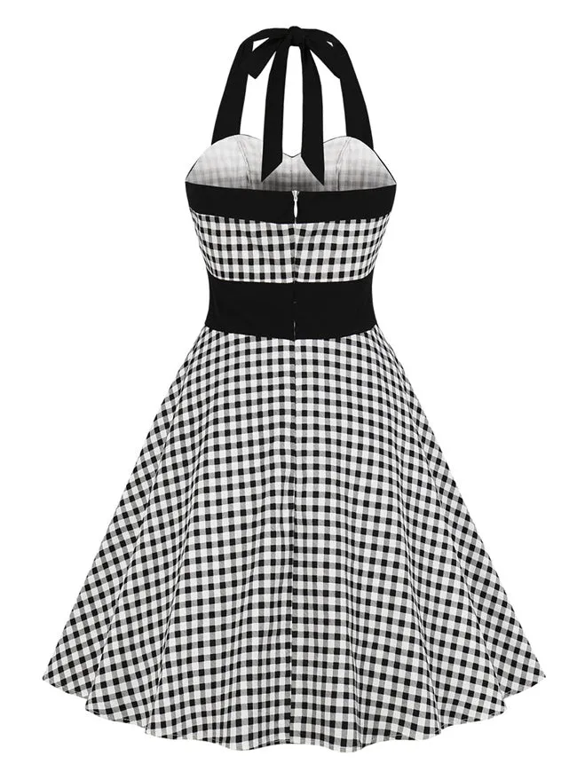 Vintage Sweetheart Neckline Plaid Swing Dress