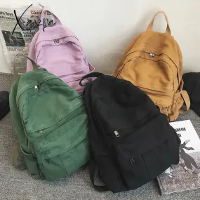 Xajzpa - Vintage Casual Backpack Women Travel Bag Fashion High Capacity Solid Color Women's Backpack Student Zipper School Bag
